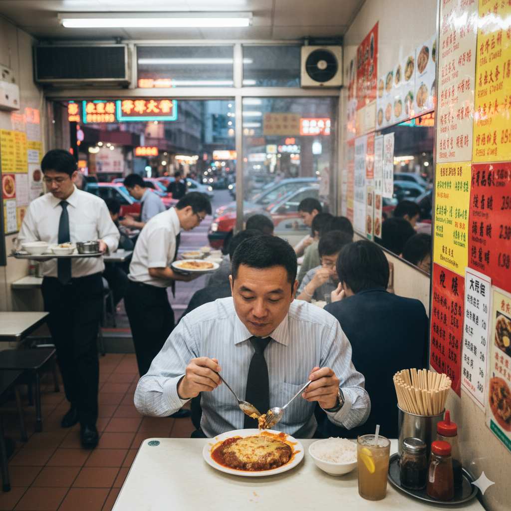 男子在香港餐廳吃麵